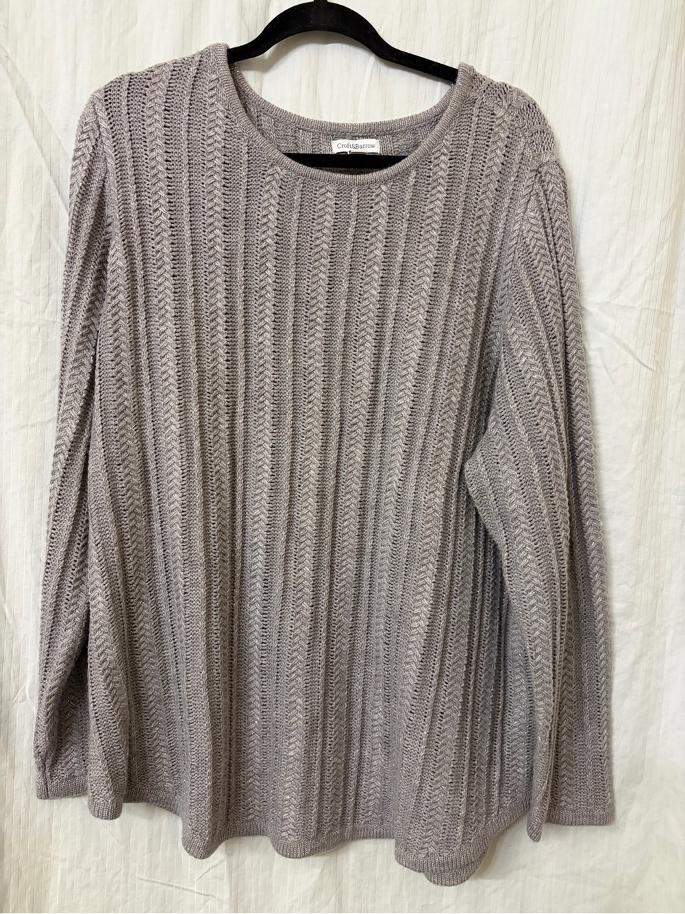 croft & barrow Taupe Cable-Pattern Crewneck Sweater
